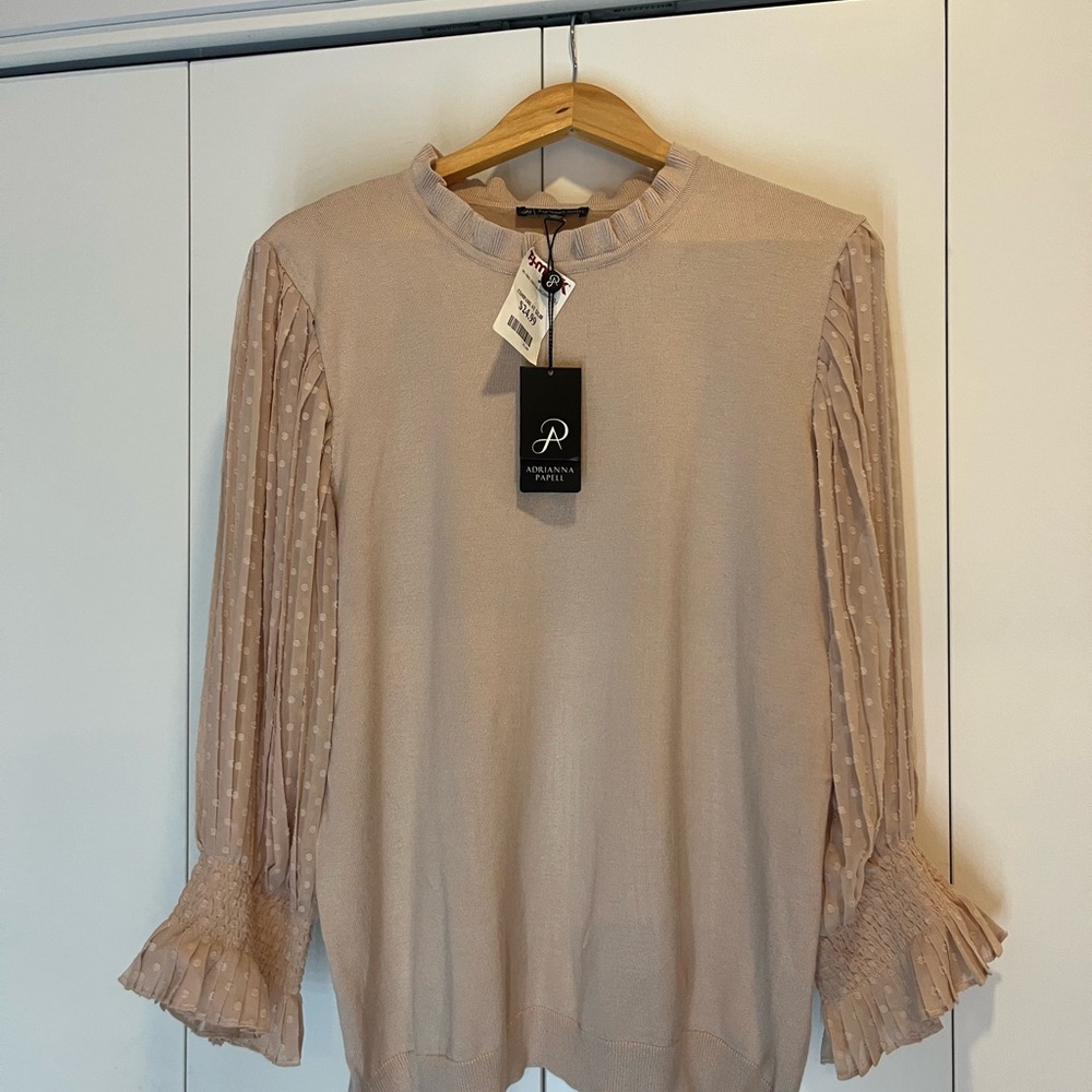 Adrianna Papell Pink Blouse with Pleated Sleeves